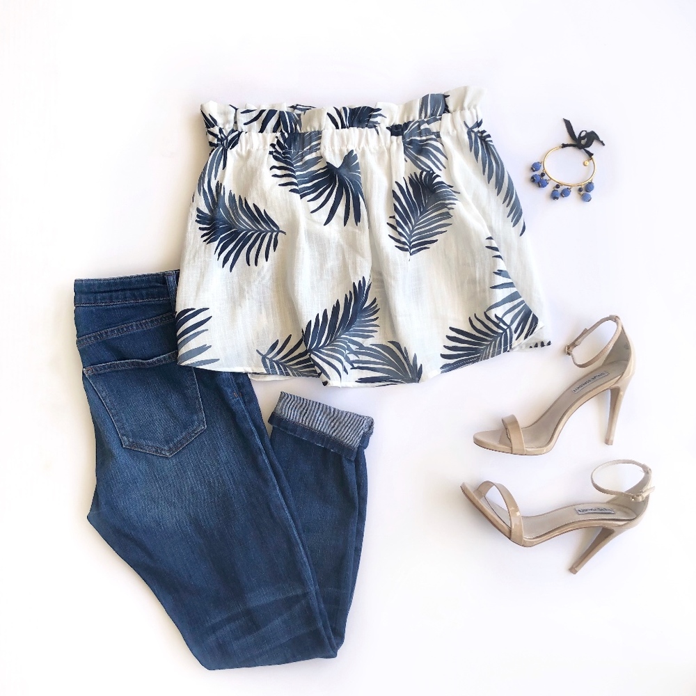 Strapless Palm Print Top with built in shelf bra - Picture 2 of 3